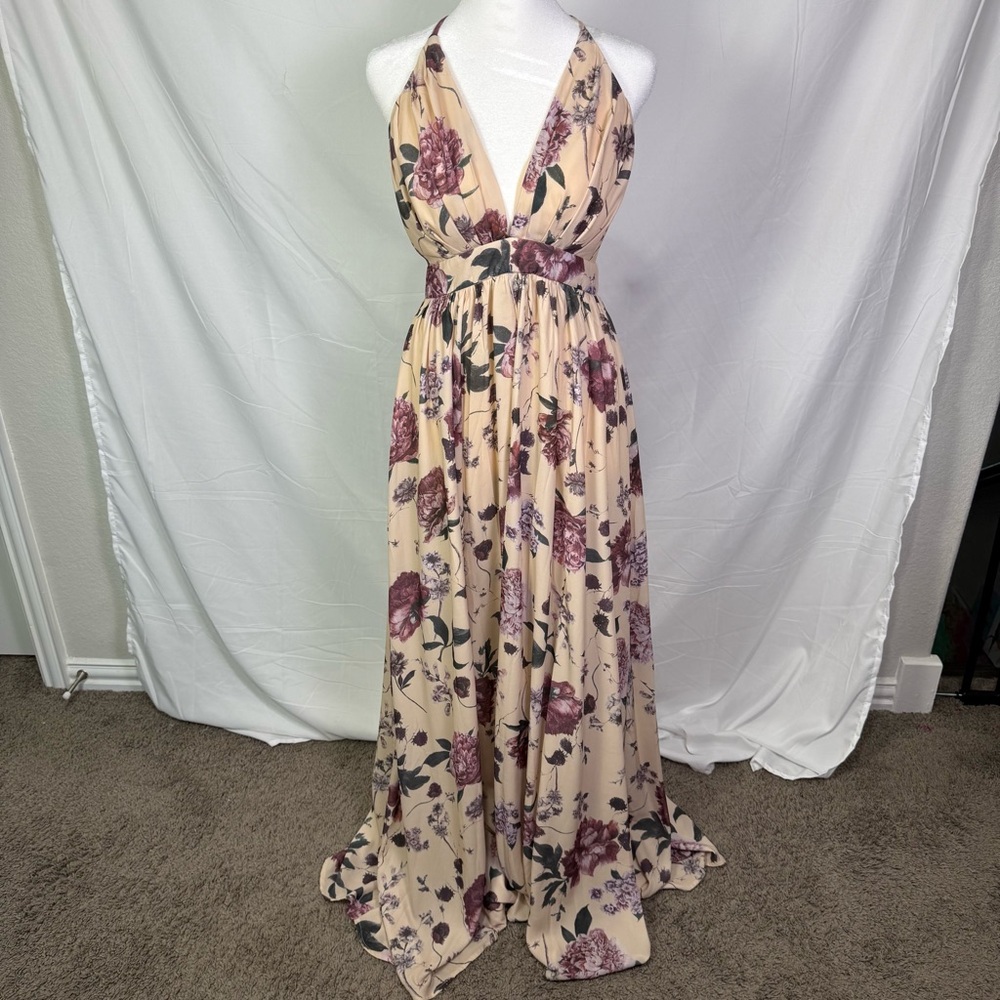 Cream and Pink Halter Maxi Sundress